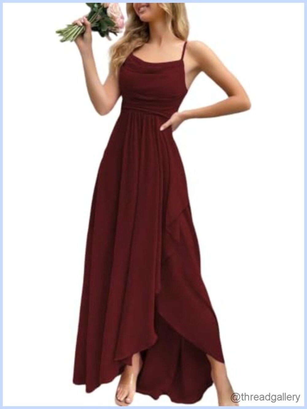 Chiffon Maxi Formal Dress Spaghetti Strap Cowl Neck Wedding Guest Prom Gown